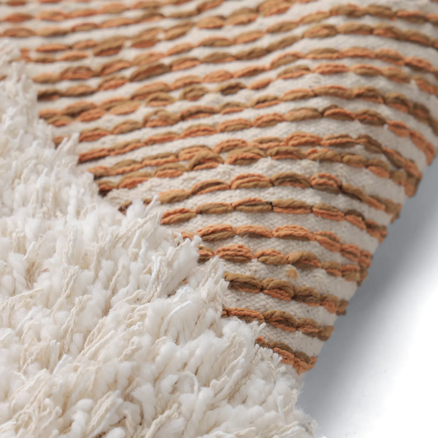 Hoogpolig vloerkleed - Kalymnos Natural Cotton Shaggy (off-white/oker)