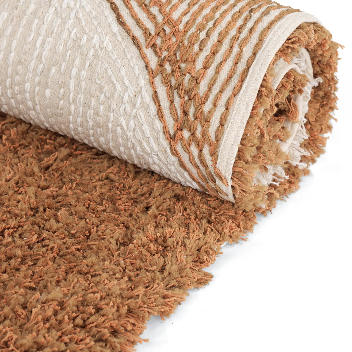 Hoogpolig vloerkleed - Kalymnos Natural Cotton Shaggy (off-white/oker)