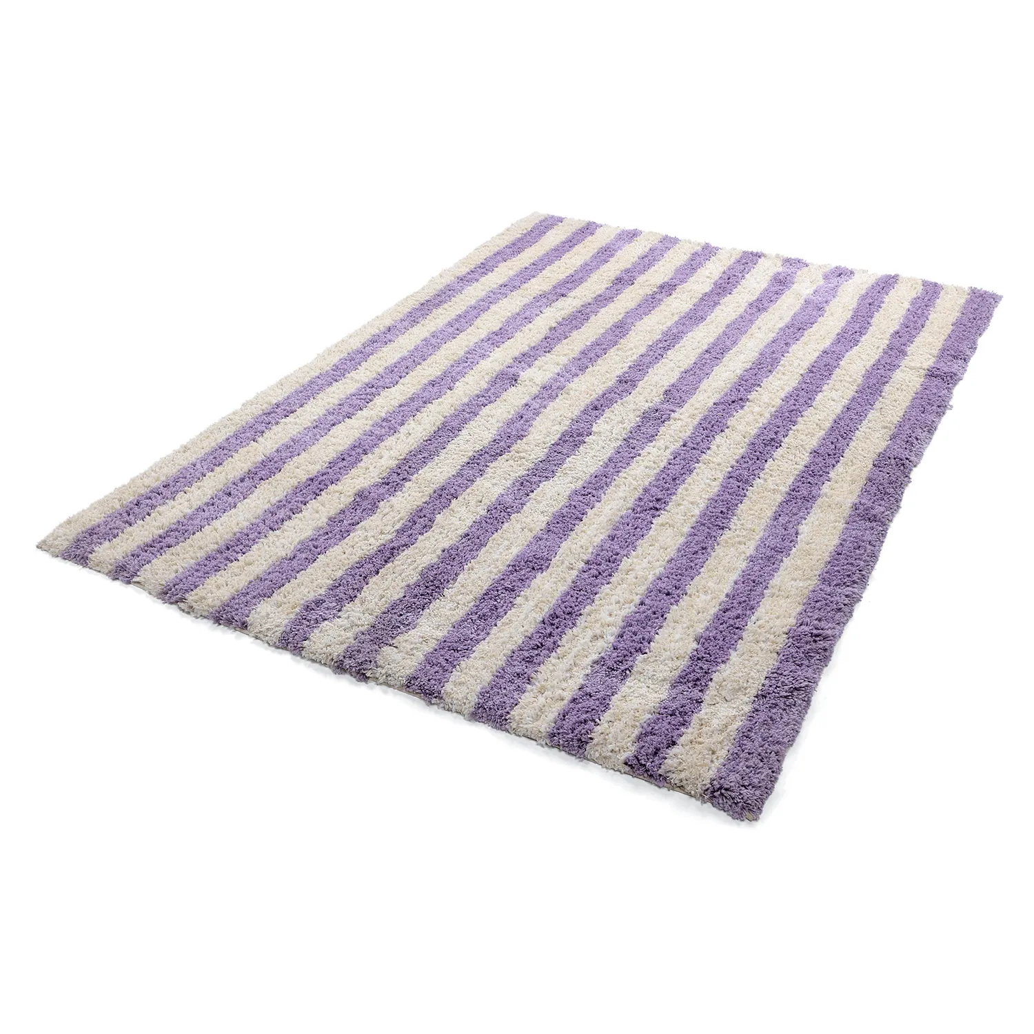 Hoogpolig vloerkleed - Thira Stripe Cotton Shaggy (room/licht paars)