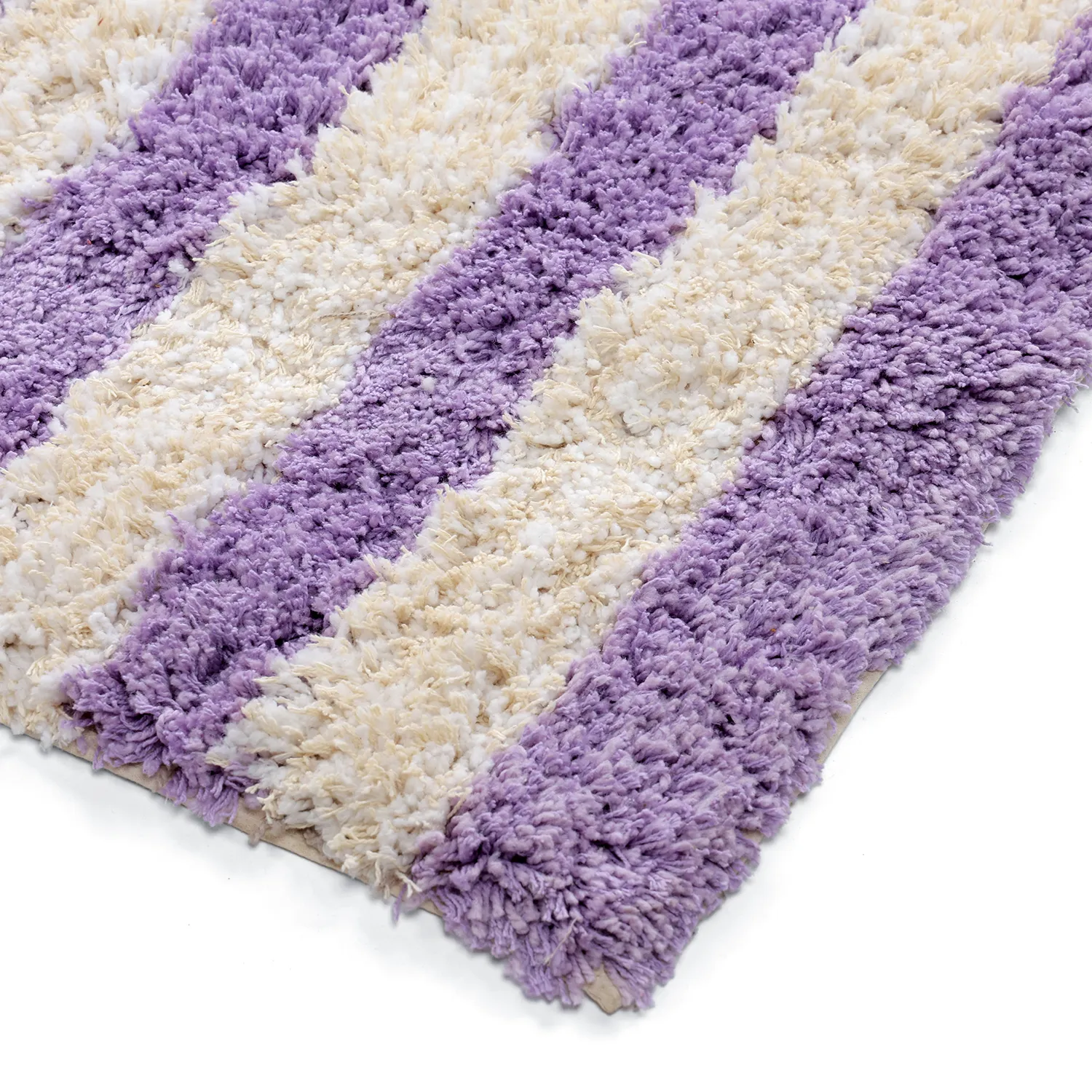 Hoogpolig vloerkleed - Thira Stripe Cotton Shaggy (room/licht paars)