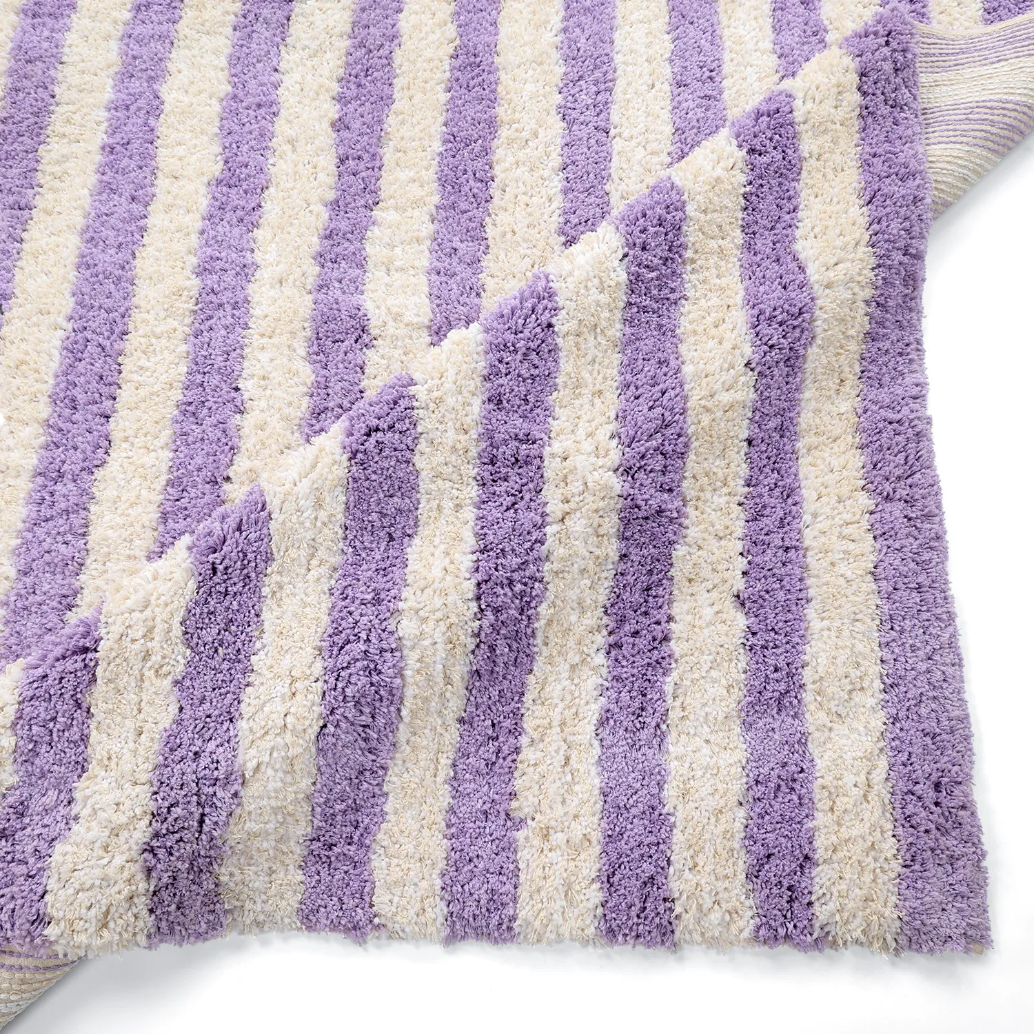 Hoogpolig vloerkleed - Thira Stripe Cotton Shaggy (room/licht paars)