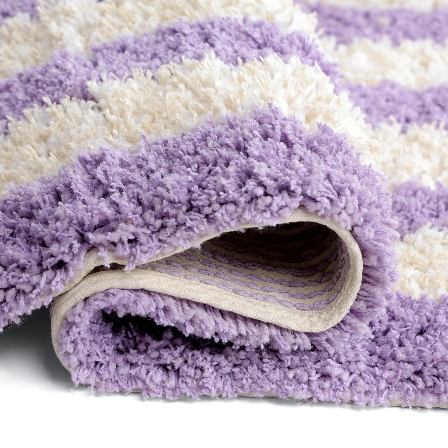 Hoogpolig vloerkleed - Thira Stripe Cotton Shaggy (room/licht paars)