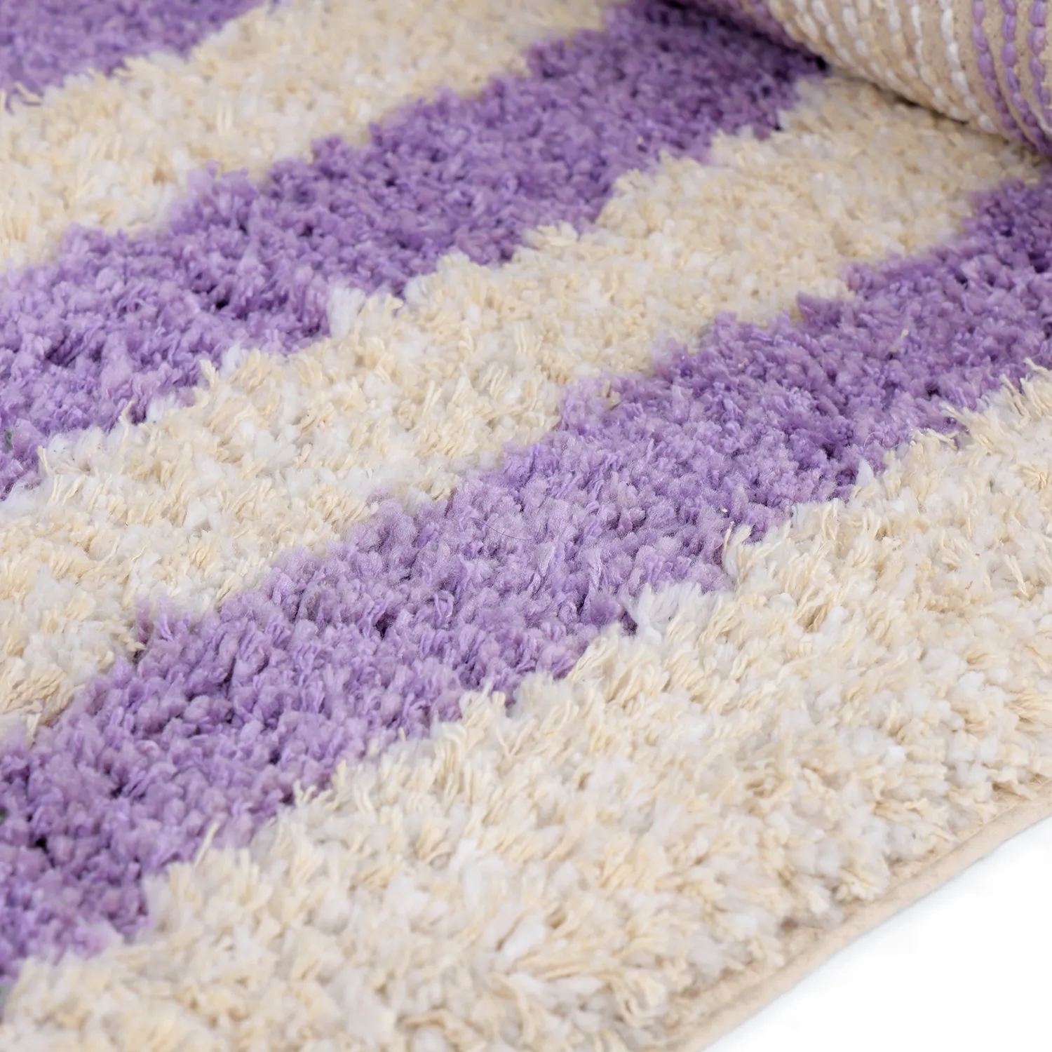 Hoogpolig vloerkleed - Thira Stripe Cotton Shaggy (room/licht paars)