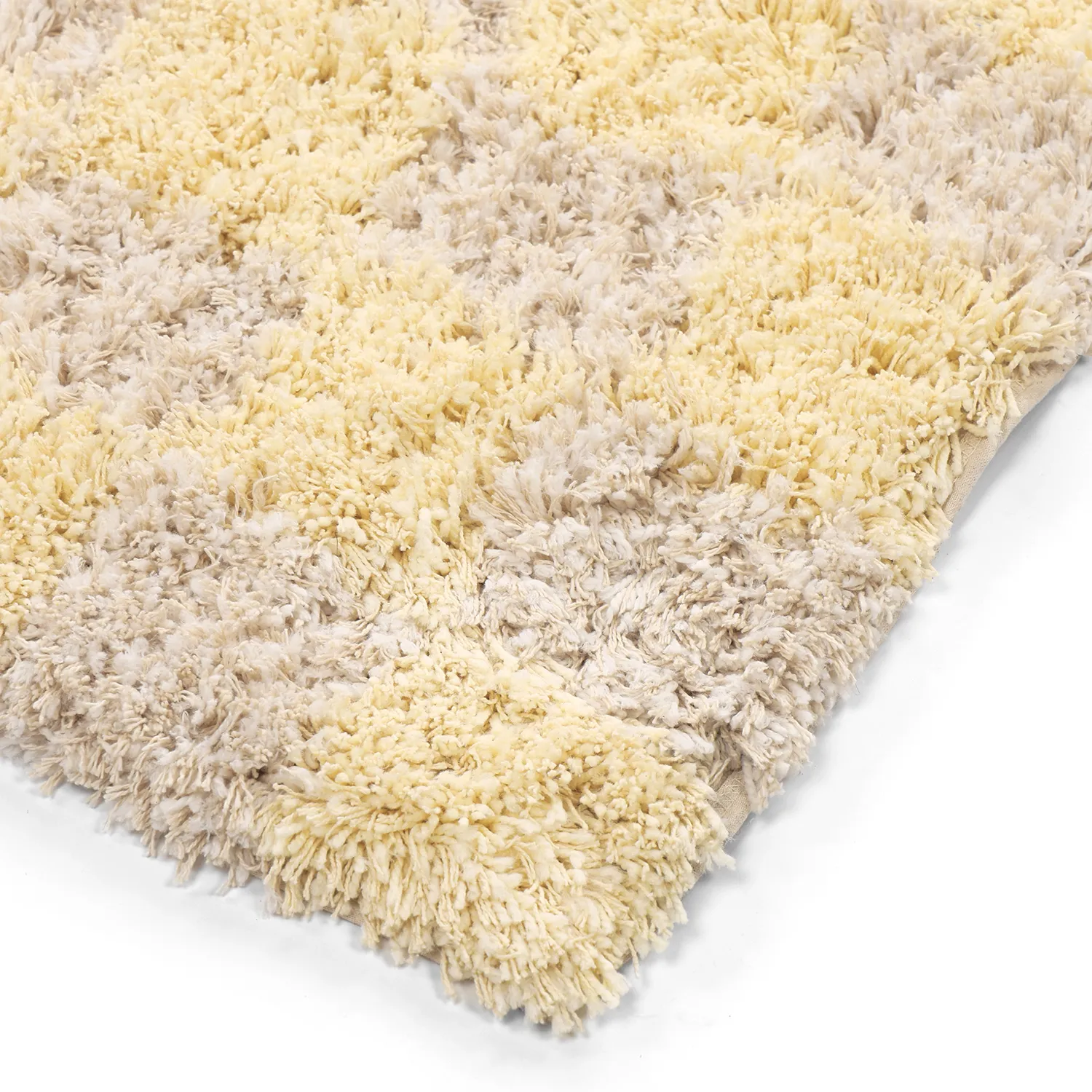 Hoogpolig vloerkleed - Methoni Check Cotton Shaggy (crème/lichtgeel)