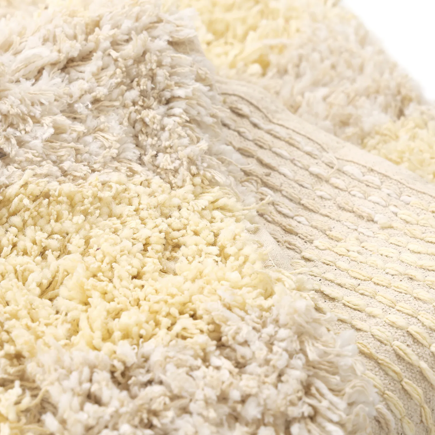 Hoogpolig vloerkleed - Methoni Check Cotton Shaggy (crème/lichtgeel)