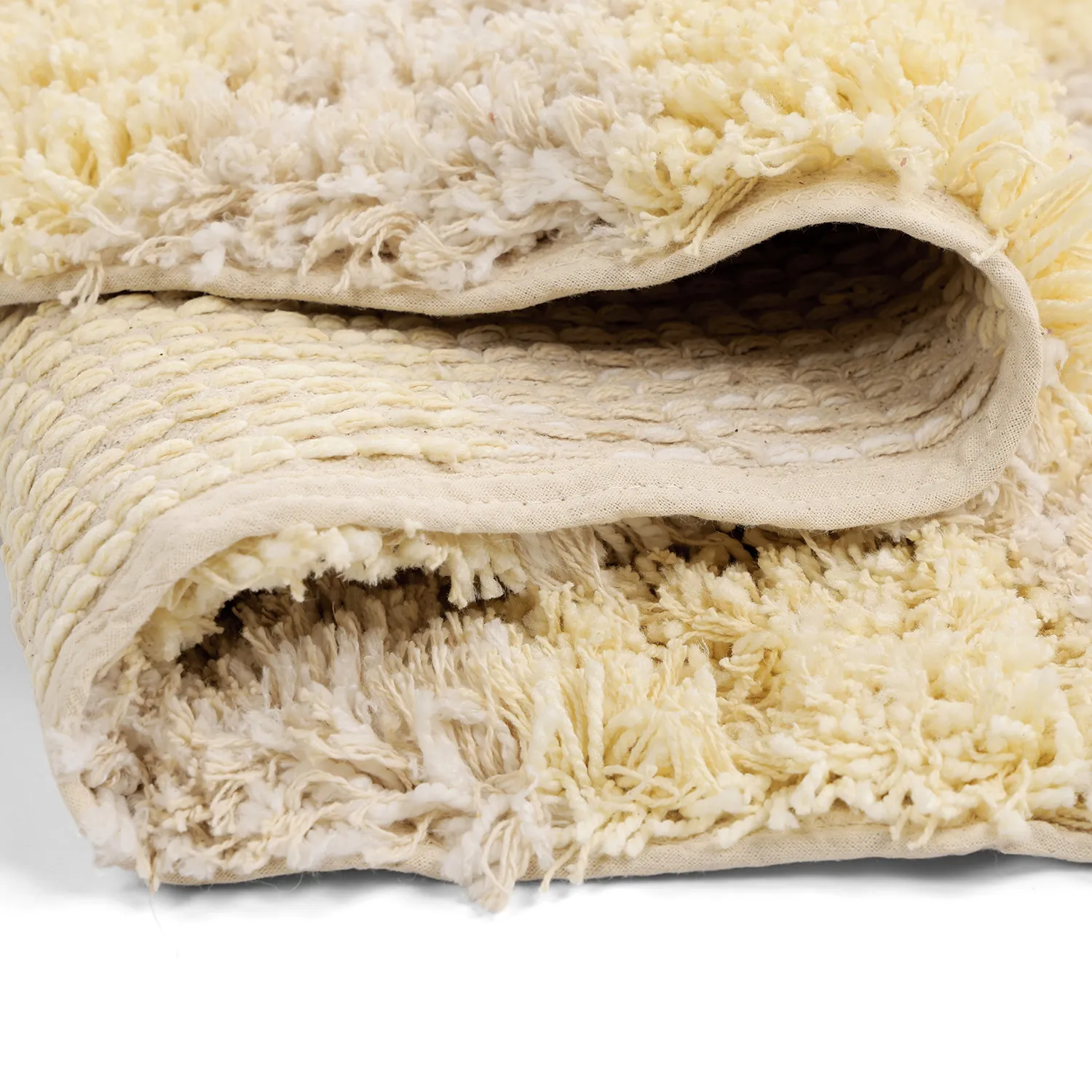 Hoogpolig vloerkleed - Methoni Check Cotton Shaggy (crème/lichtgeel)
