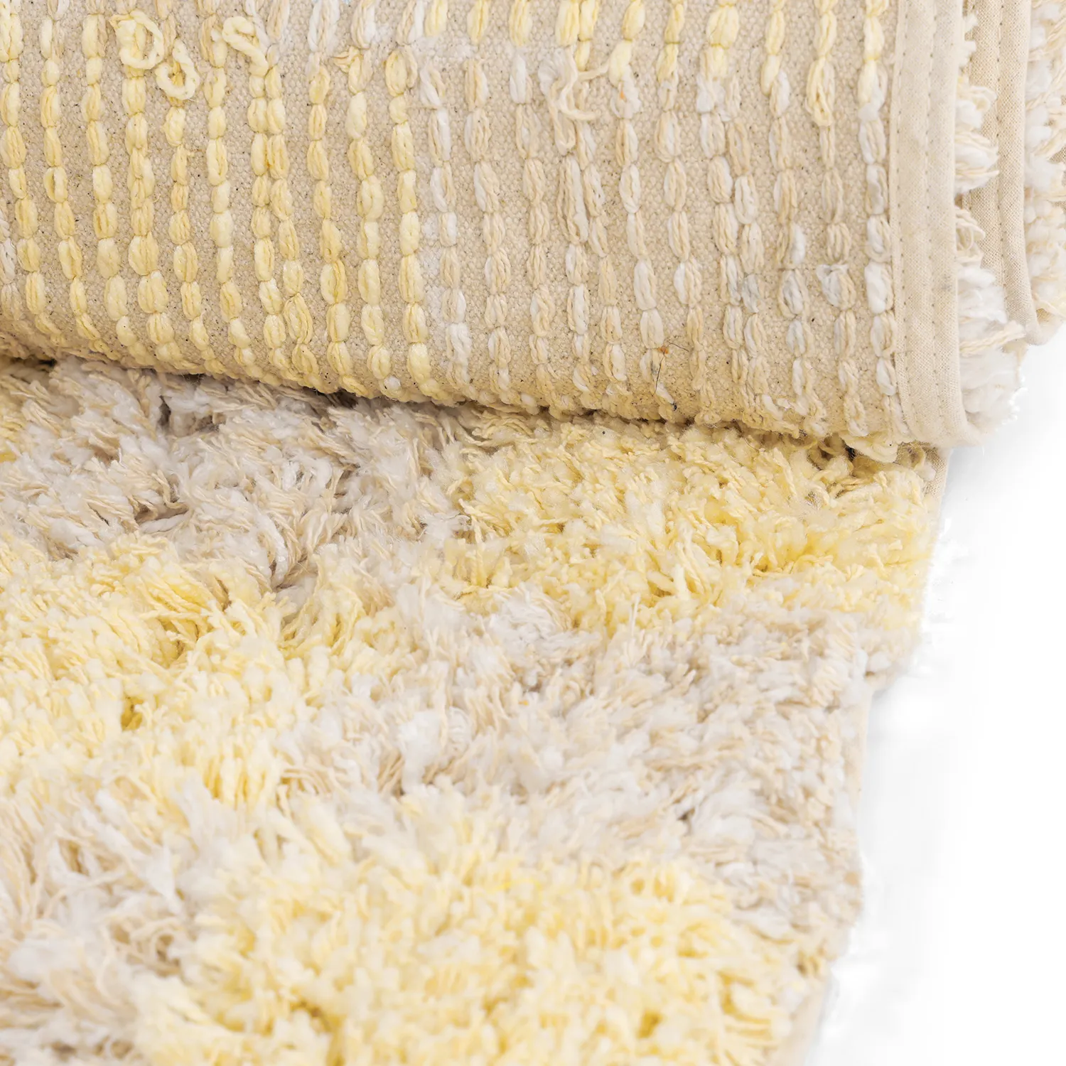 Hoogpolig vloerkleed - Methoni Check Cotton Shaggy (crème/lichtgeel)