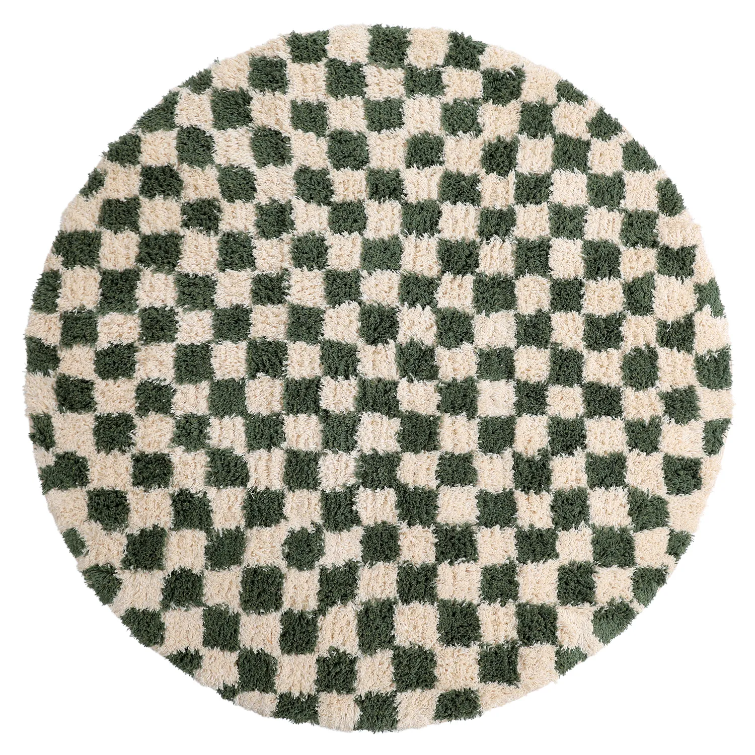 Rond vloerkleed - Methoni Check Cotton Shaggy (crème/groente)