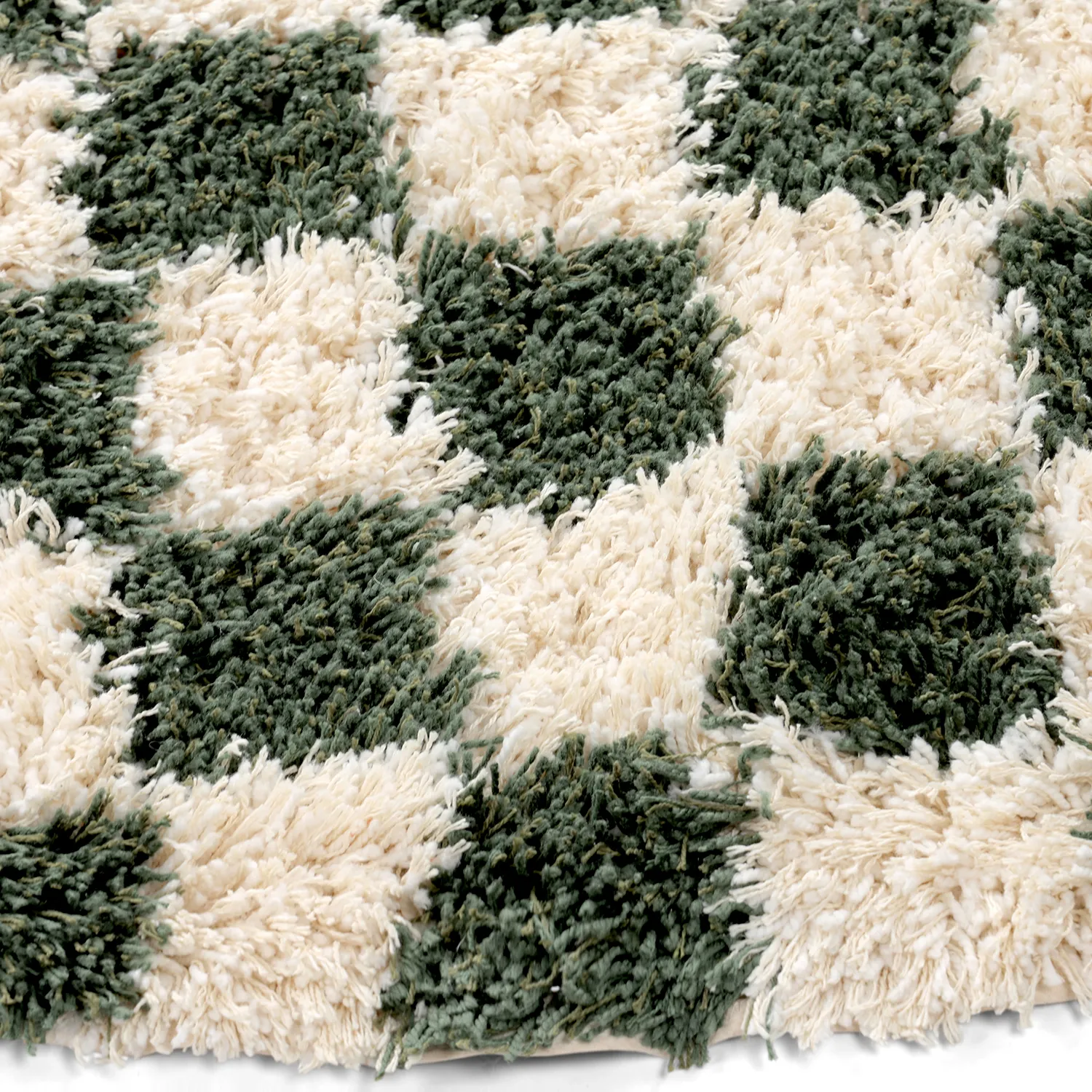Rond vloerkleed - Methoni Check Cotton Shaggy (crème/groente)