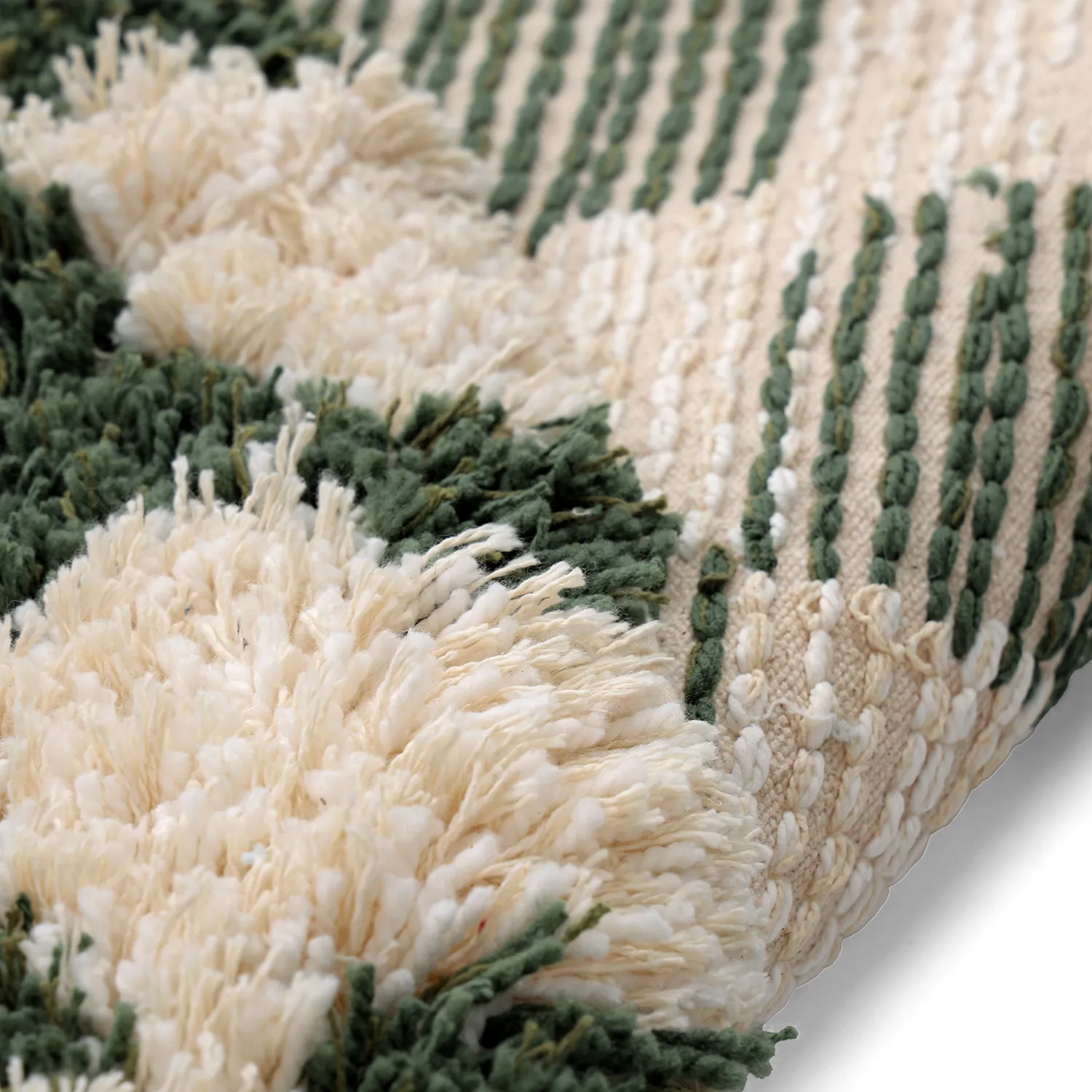Rond vloerkleed - Methoni Check Cotton Shaggy (crème/groente)