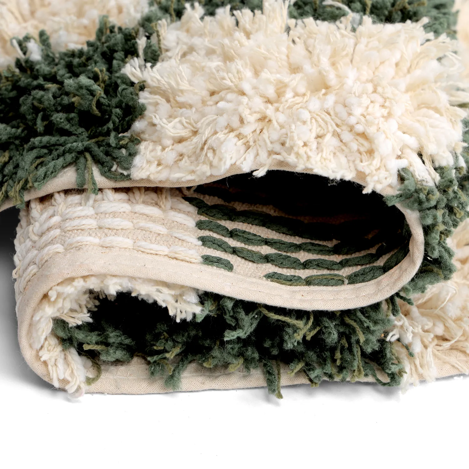 Rond vloerkleed - Methoni Check Cotton Shaggy (crème/groente)