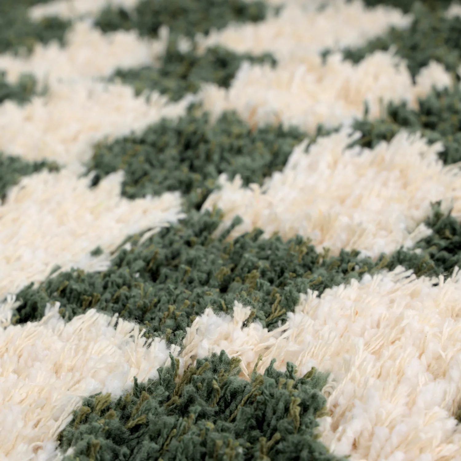 Rond vloerkleed - Methoni Check Cotton Shaggy (crème/groente)