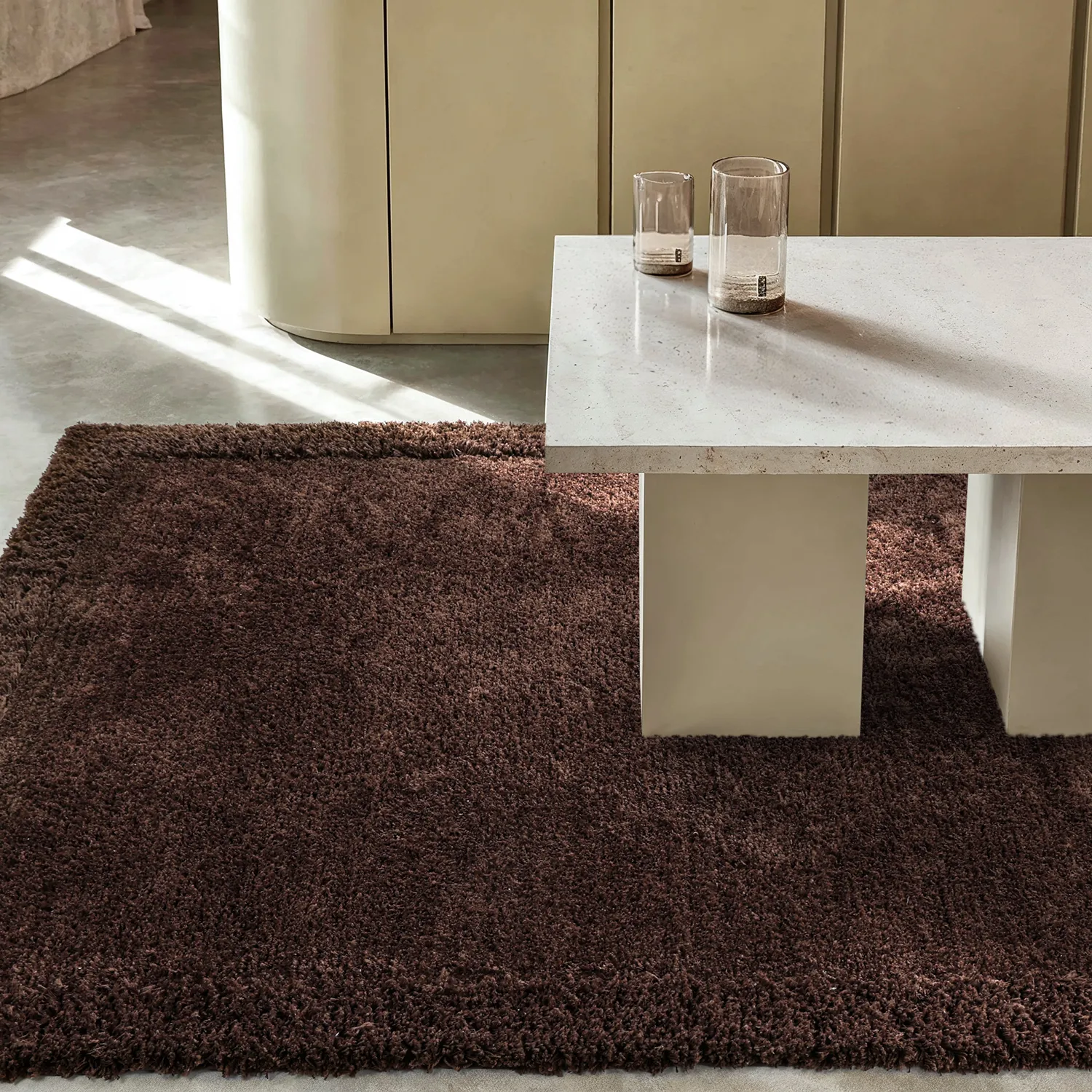 Hoogpolig vloerkleed - Molyvos Natural Cotton Shaggy (bruin)
