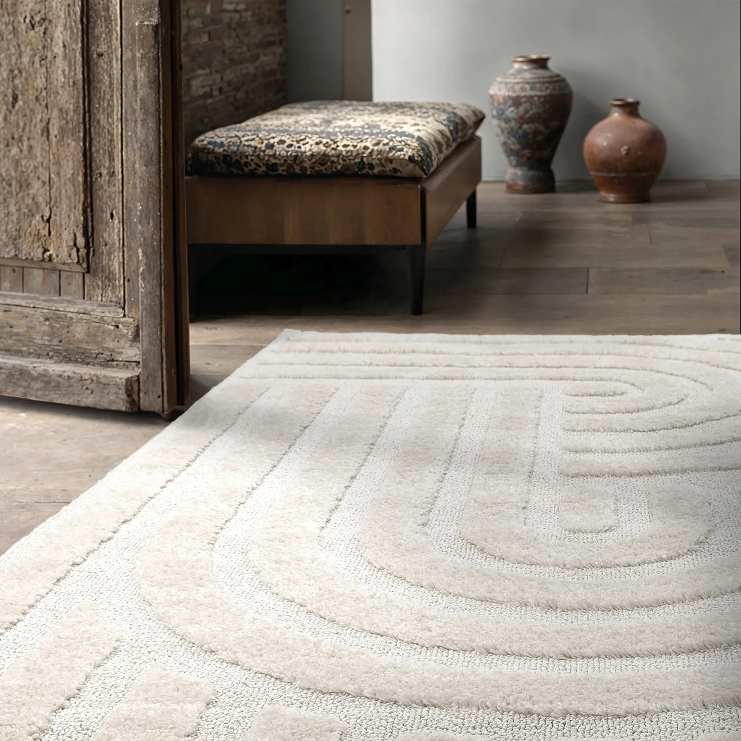 Hoogpolig vloerkleed - Naha (gebroken wit)