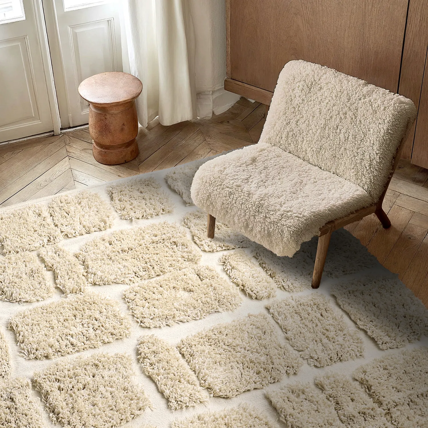 Hoogpolig vloerkleed - Otranto Natural Cotton Shaggy (gebroken wit)