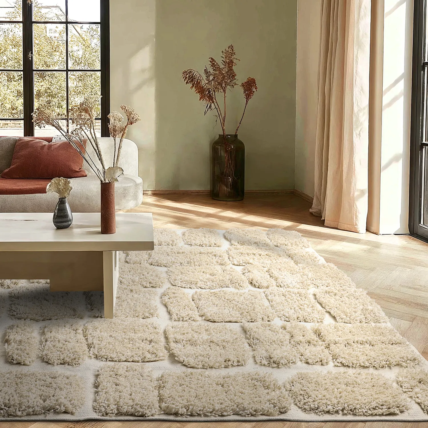 Hoogpolig vloerkleed - Otranto Natural Cotton Shaggy (gebroken wit)