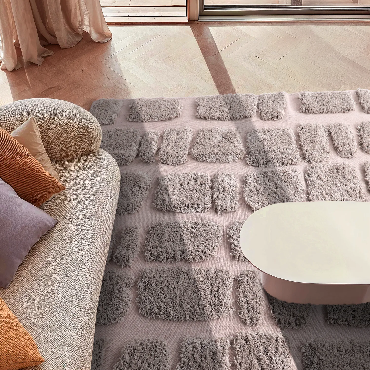 Hoogpolig vloerkleed - Otranto Natural Cotton Shaggy (taupe)