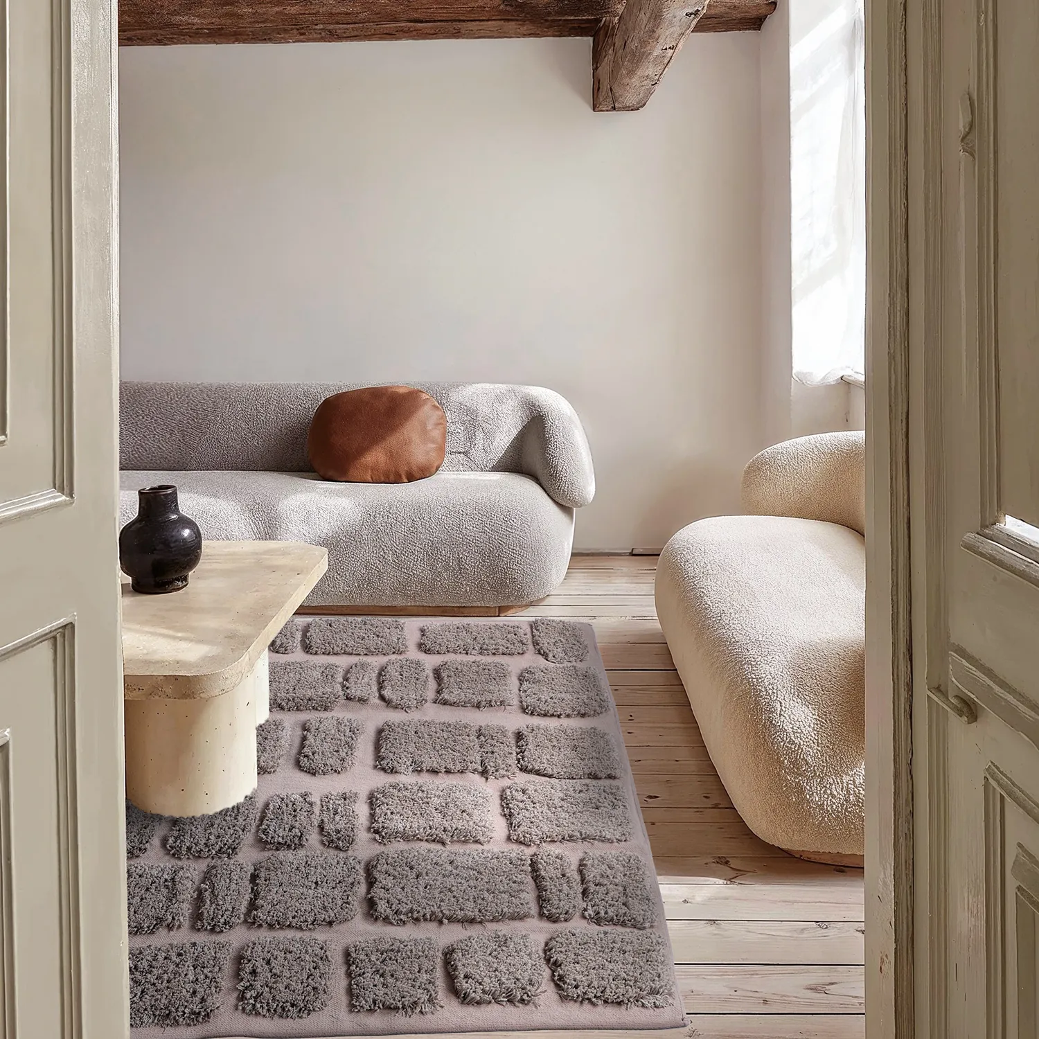 Hoogpolig vloerkleed - Otranto Natural Cotton Shaggy (taupe)