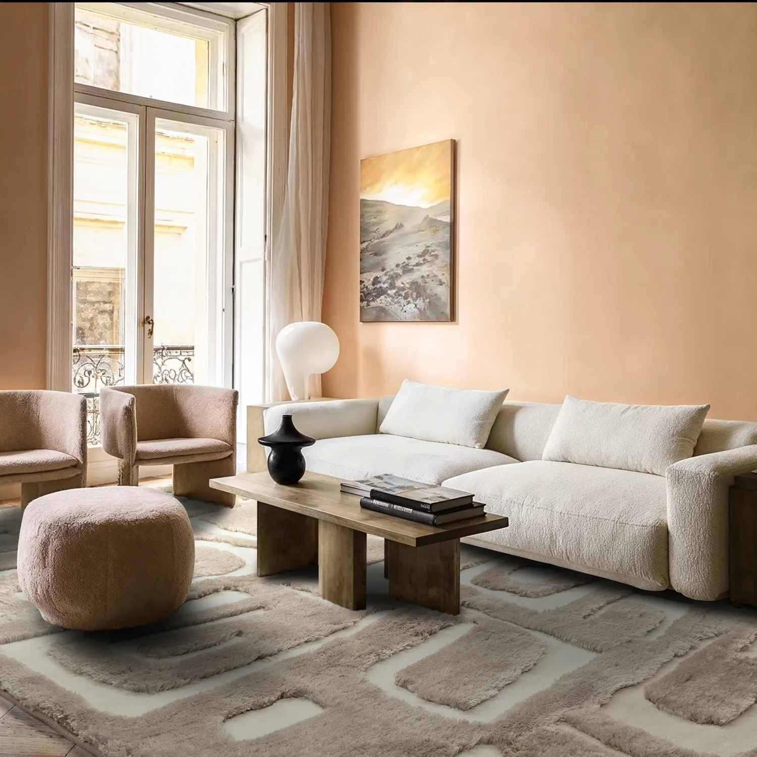 Hoogpolig vloerkleed - Palmyra (beige/wit)