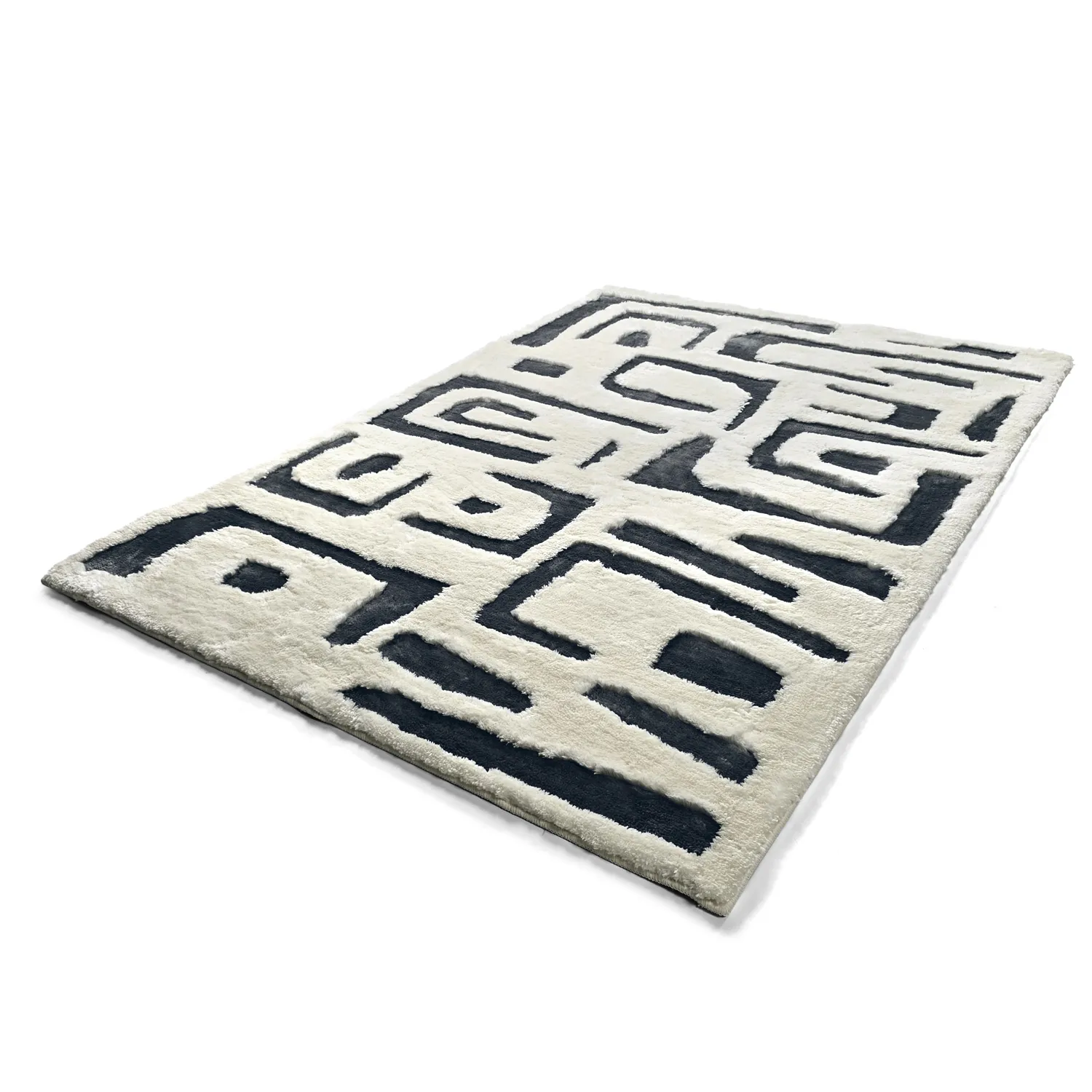 Hoogpolig vloerkleed - Palmyra (wit/marineblauw)