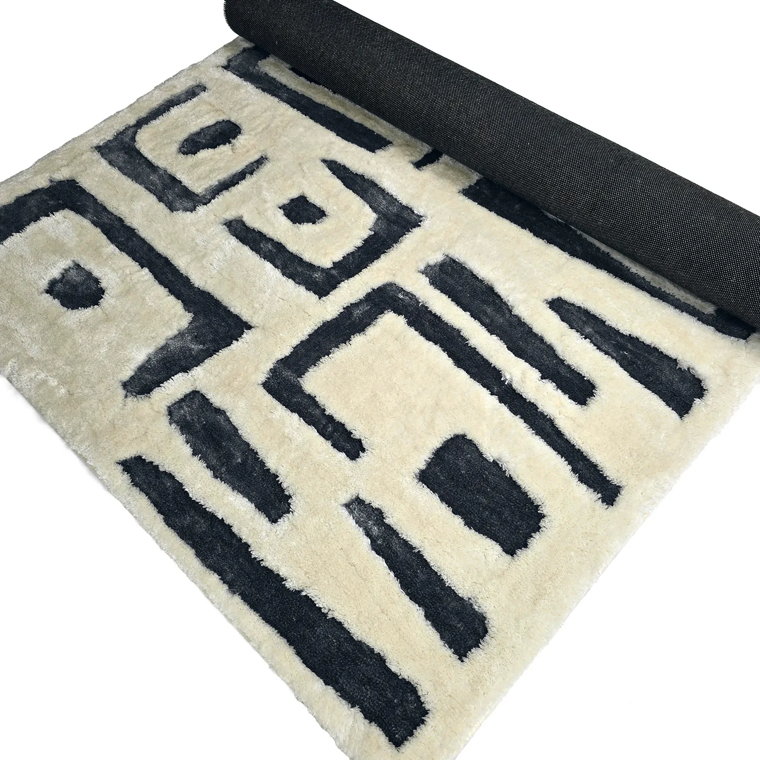 Hoogpolig vloerkleed - Palmyra (wit/marineblauw)