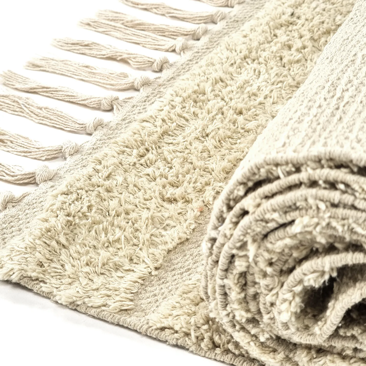 Hoogpolig vloerkleed - Rani Natural Cotton Shaggy (beige)