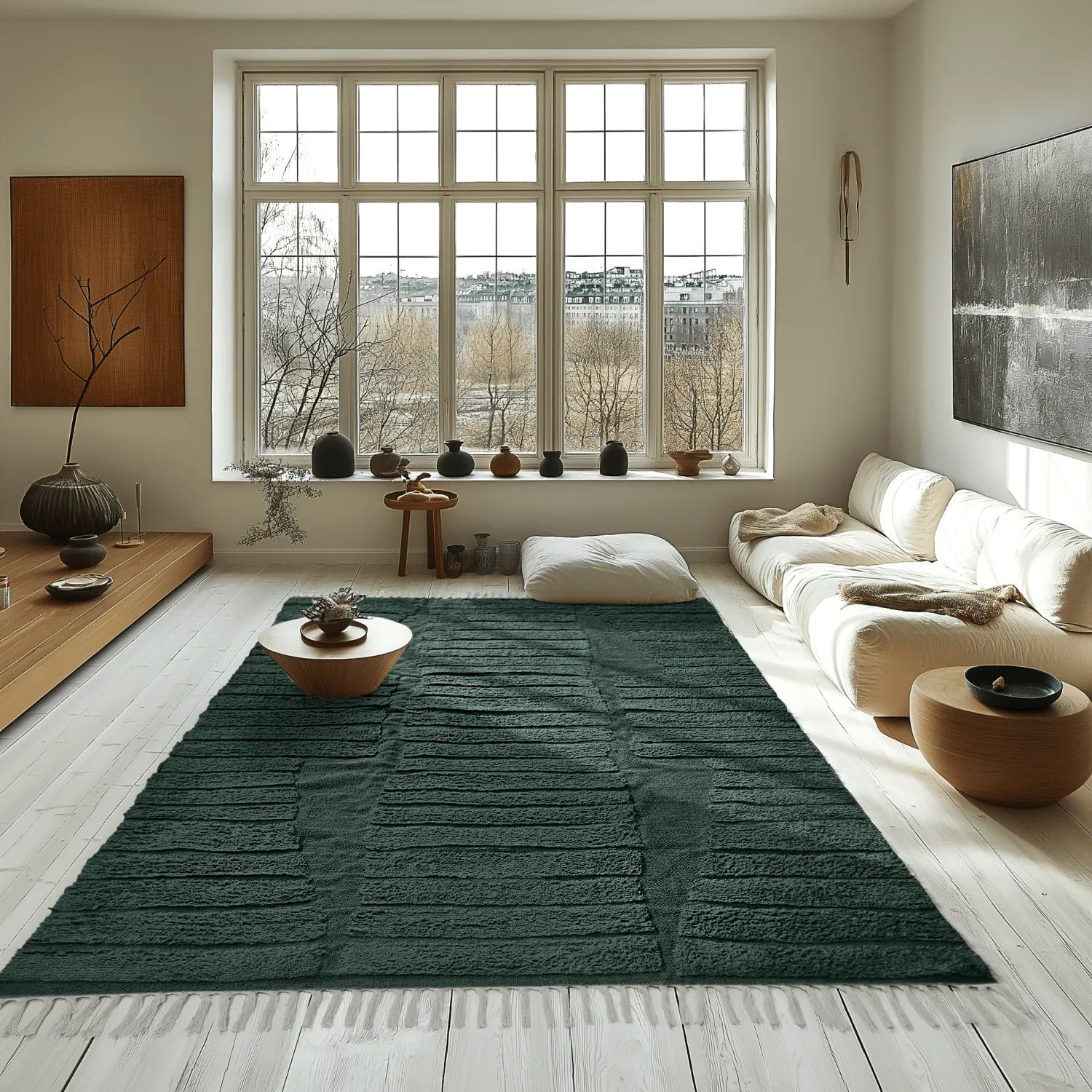 Hoogpolig vloerkleed - Rani Natural Cotton Shaggy (groente)