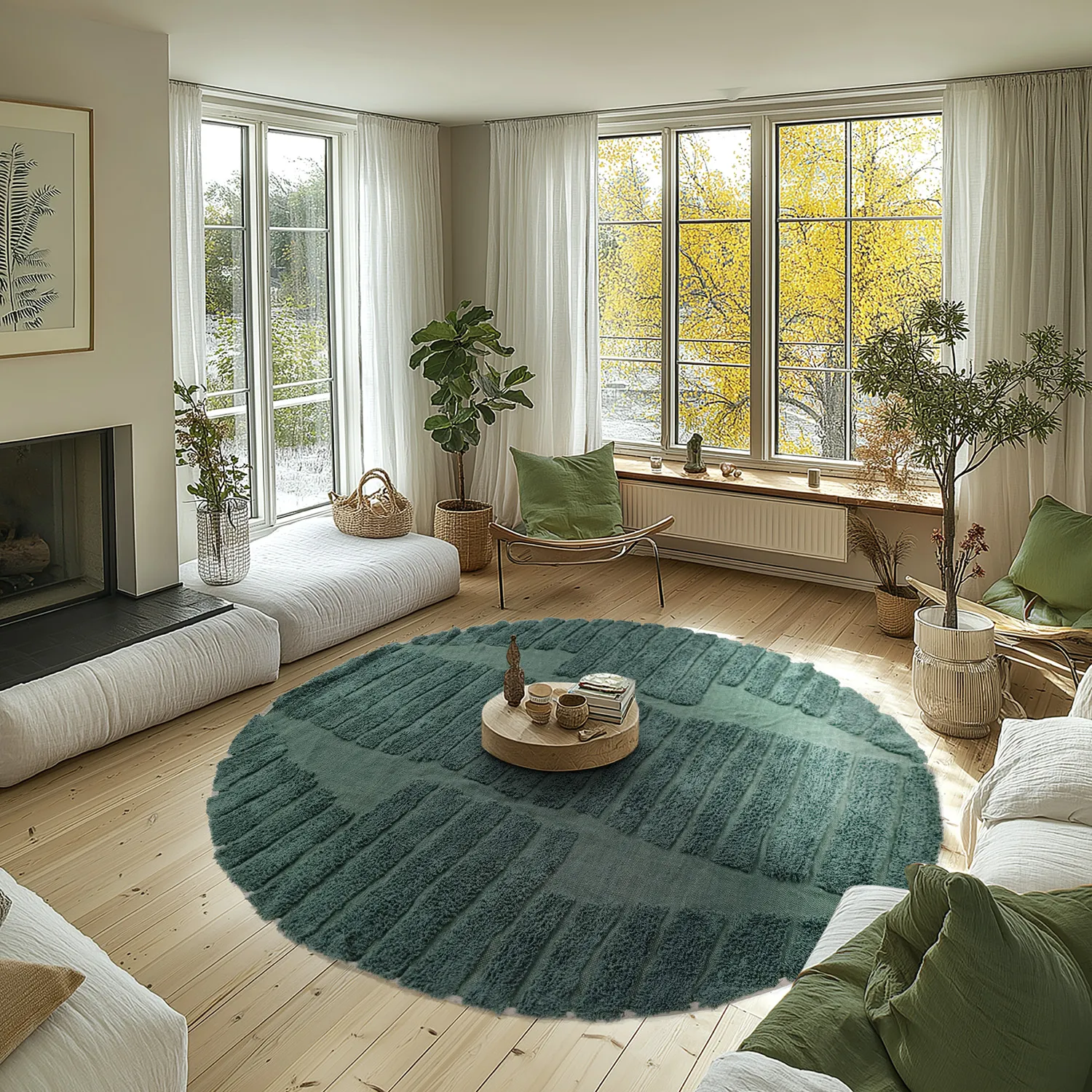 Rond vloerkleed - Rani Natural Cotton Shaggy (groente)