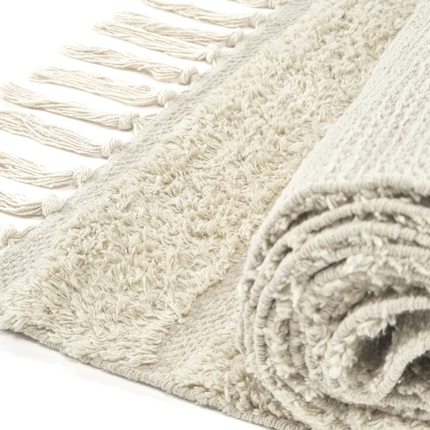 Hoogpolig vloerkleed - Rani Natural Cotton Shaggy (gebroken wit)