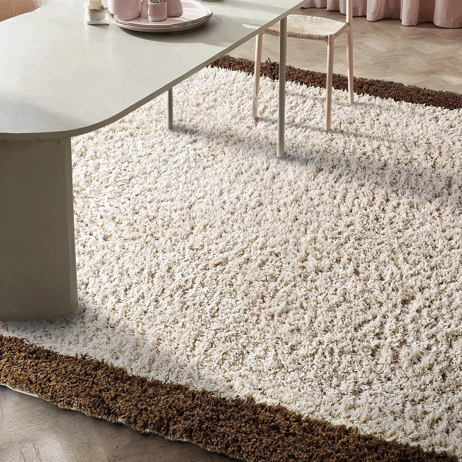 Hoogpolig vloerkleed - Sagres Natural Cotton Shaggy (off-white/bruin)