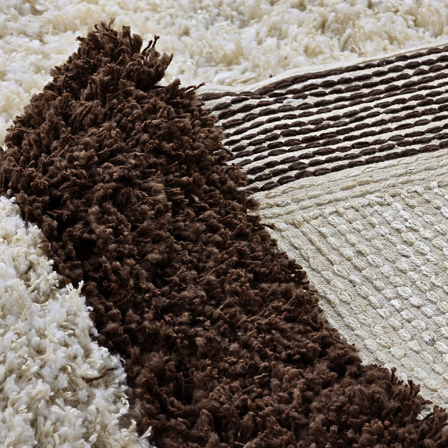 Hoogpolig vloerkleed - Sagres Natural Cotton Shaggy (off-white/bruin)