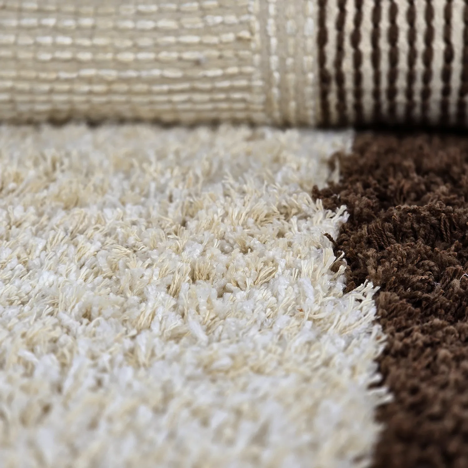 Hoogpolig vloerkleed - Sagres Natural Cotton Shaggy (off-white/bruin)