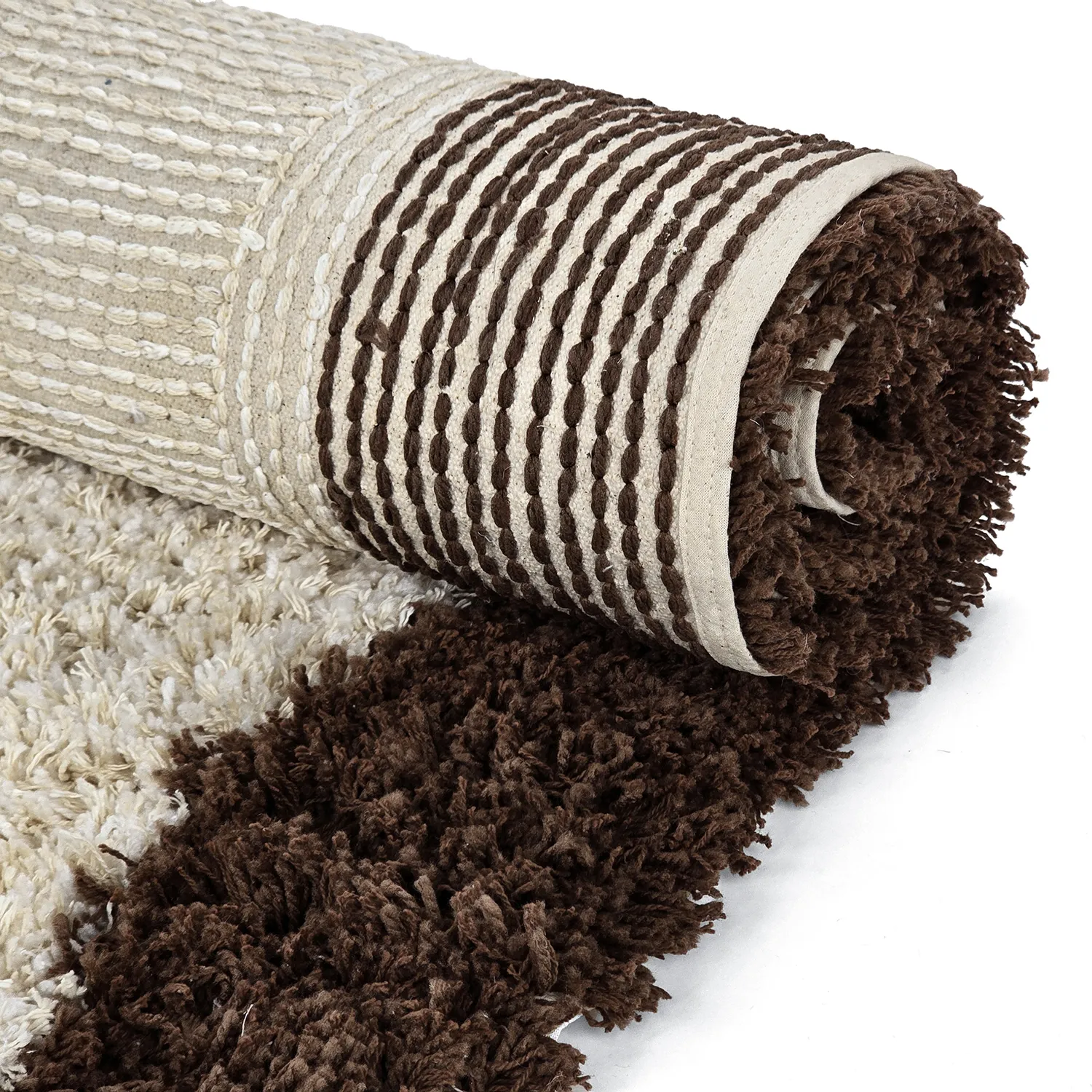 Hoogpolig vloerkleed - Sagres Natural Cotton Shaggy (off-white/bruin)