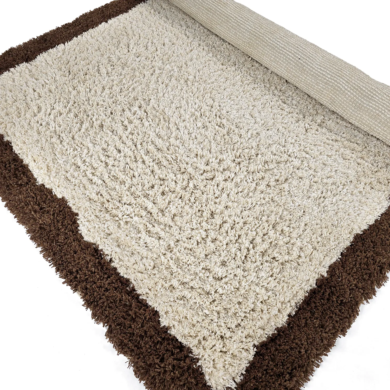 Hoogpolig vloerkleed - Sagres Natural Cotton Shaggy (off-white/bruin)