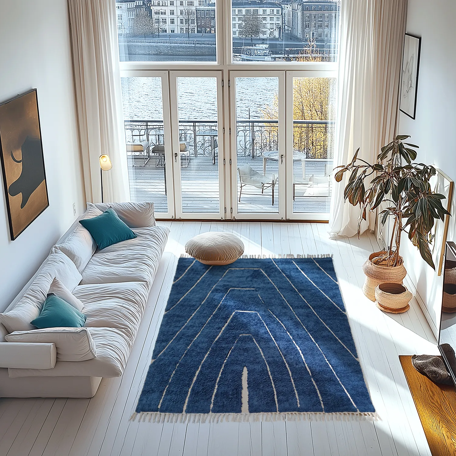 Hoogpolig vloerkleed - Sivia Natural Cotton Shaggy (blauw)