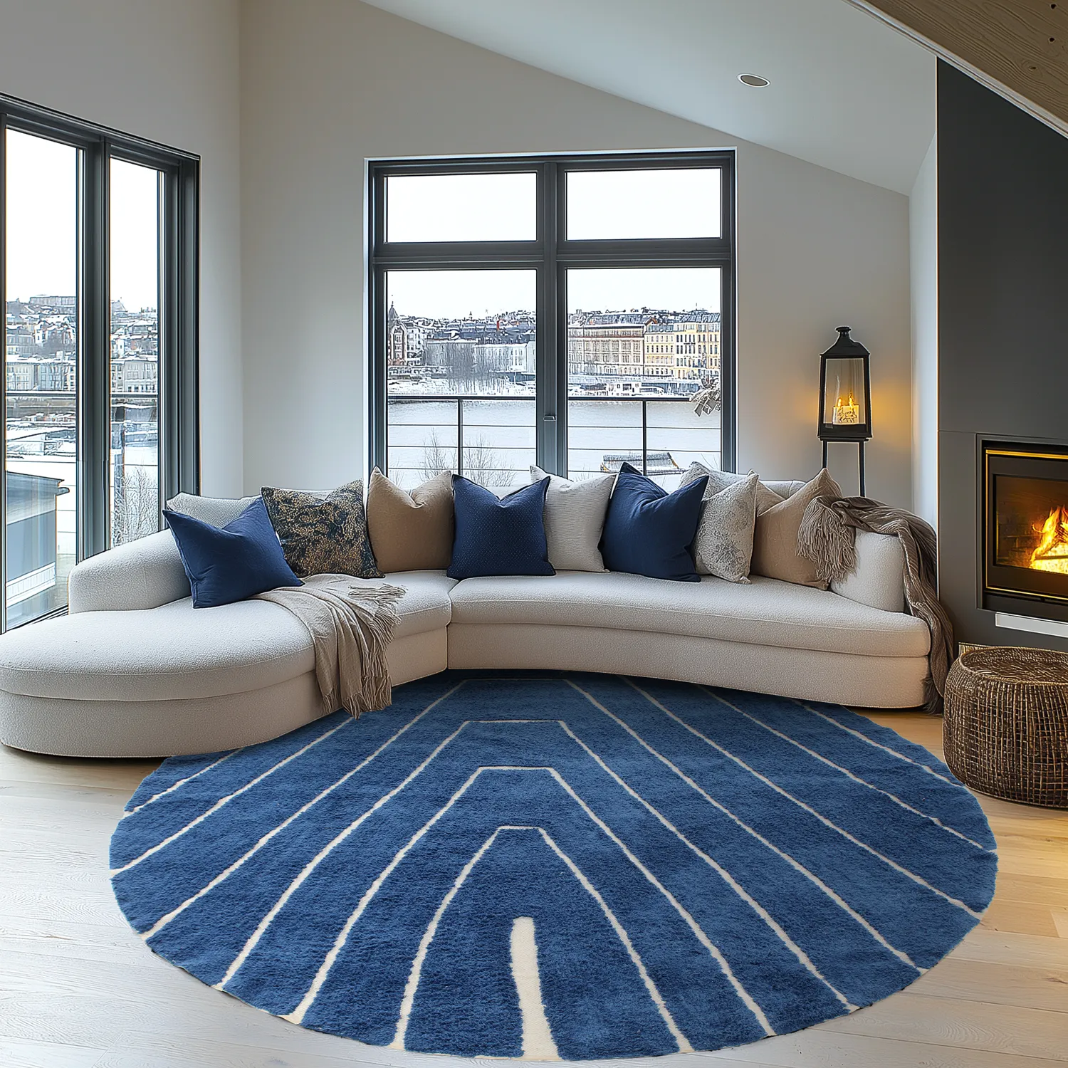 Rond vloerkleed - Sivia Natural Cotton Shaggy (blauw)