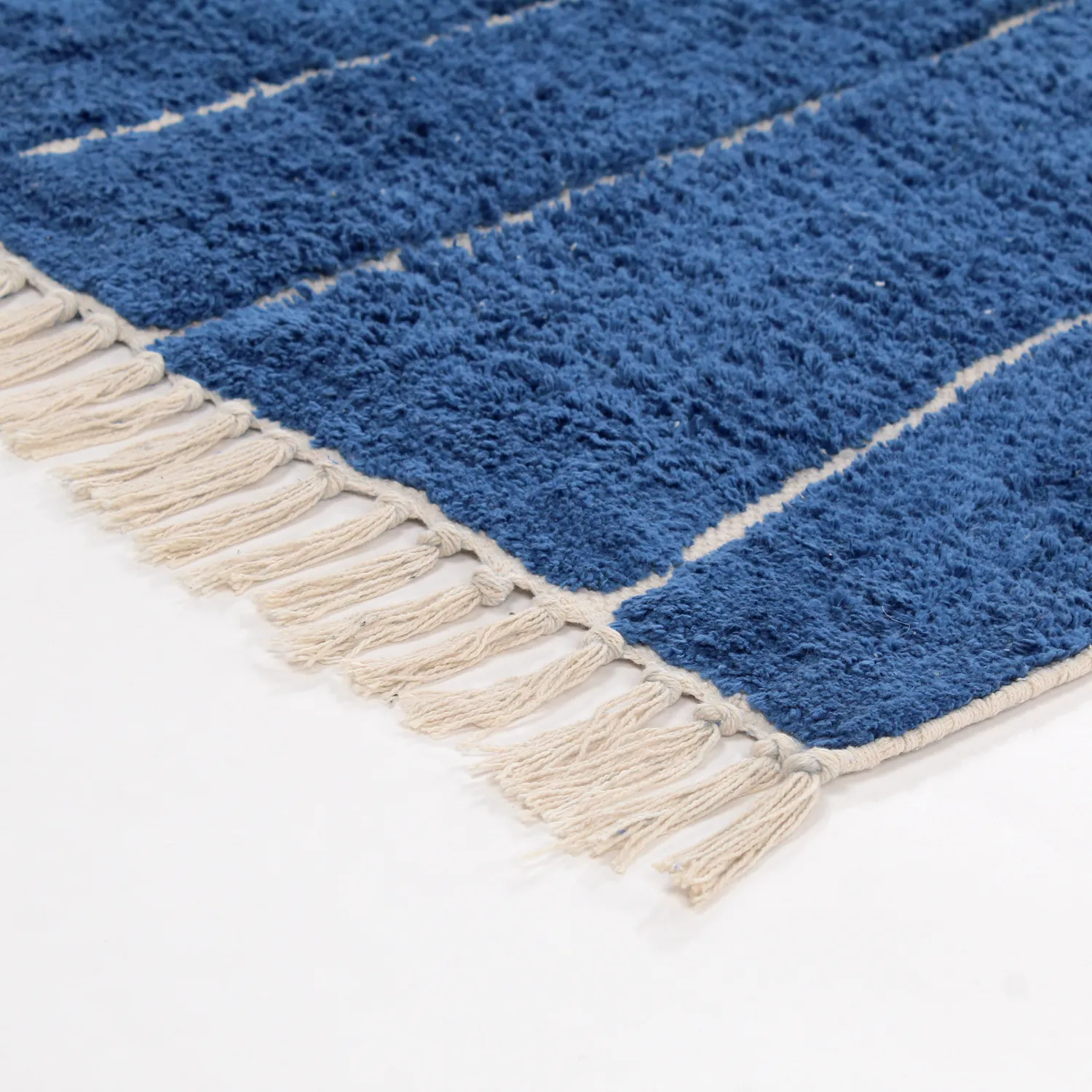 Hoogpolig vloerkleed - Sivia Natural Cotton Shaggy (blauw)