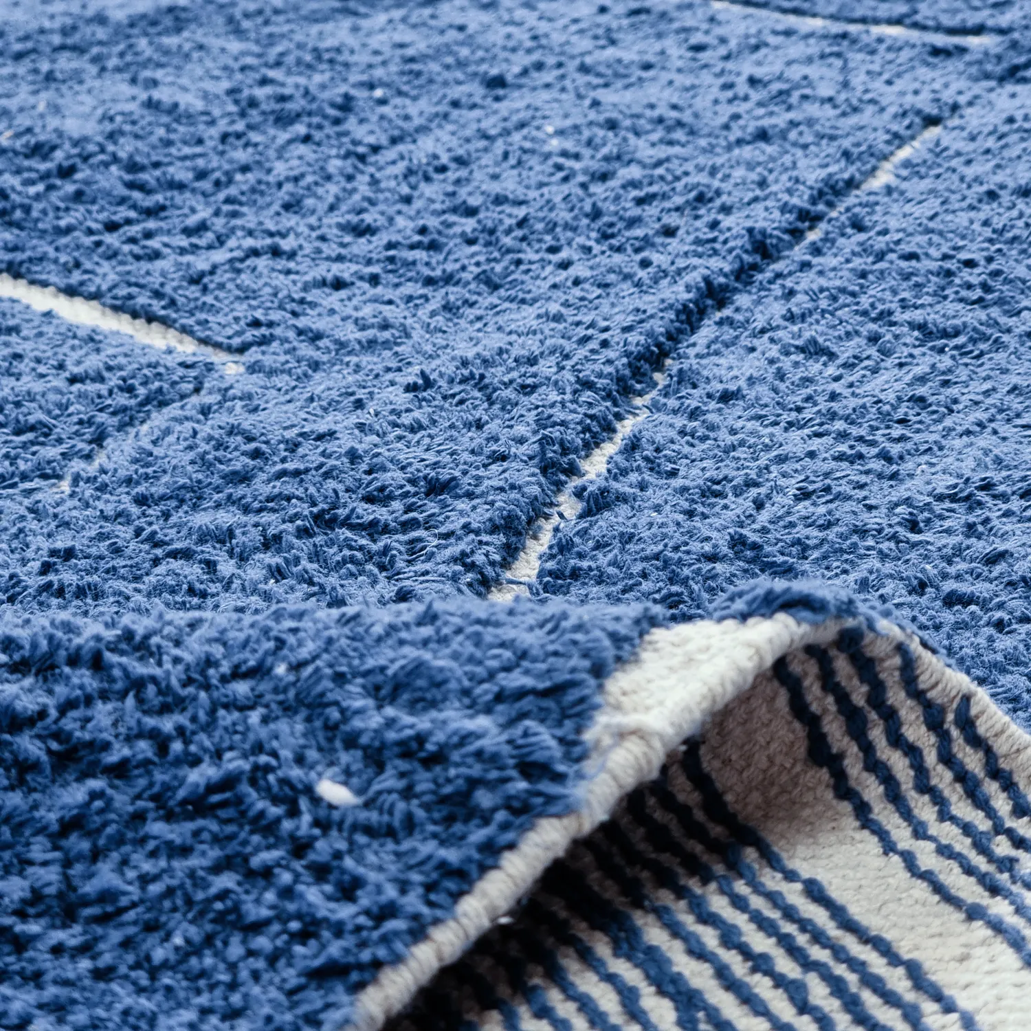 Rond vloerkleed - Sivia Natural Cotton Shaggy (blauw)