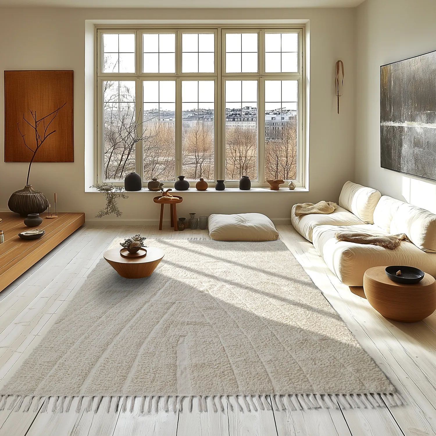 Hoogpolig vloerkleed - Sivia Natural Cotton Shaggy (gebroken wit)