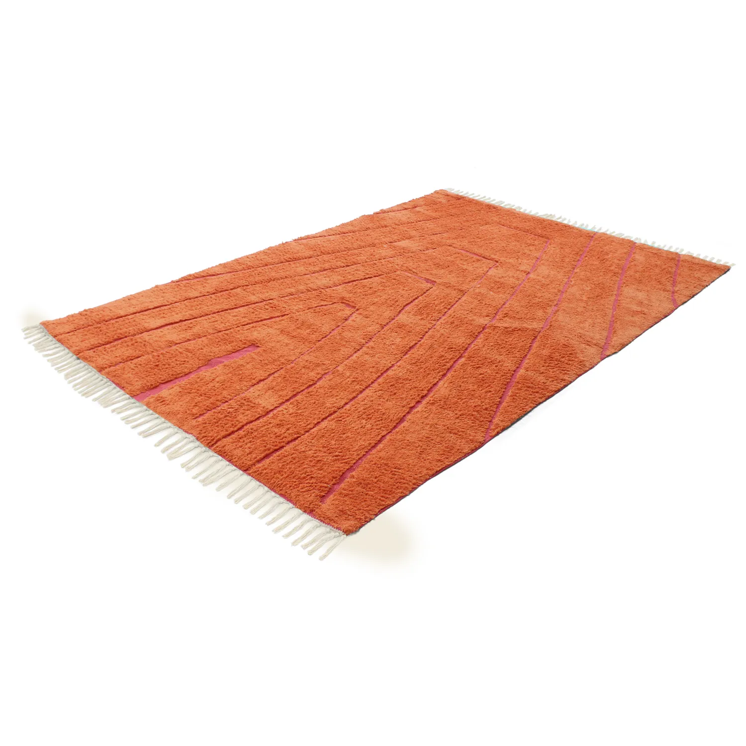 Hoogpolig vloerkleed - Sivia Natural Cotton Shaggy (rood/oranje)