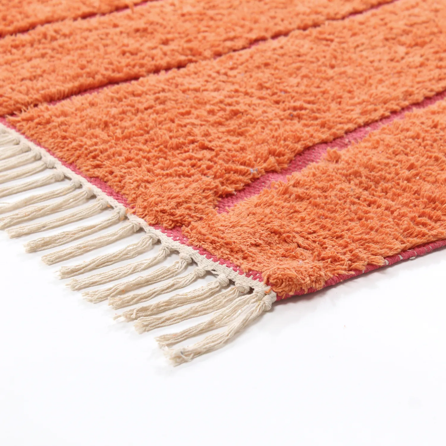 Hoogpolig vloerkleed - Sivia Natural Cotton Shaggy (rood/oranje)