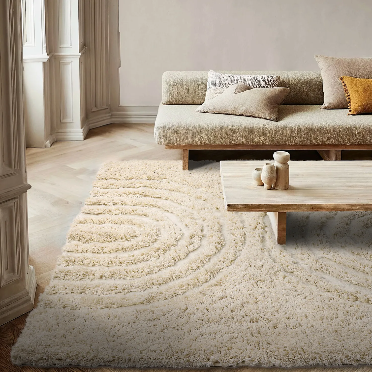 Hoogpolig vloerkleed - Sivota Natural Cotton Shaggy (gebroken wit)