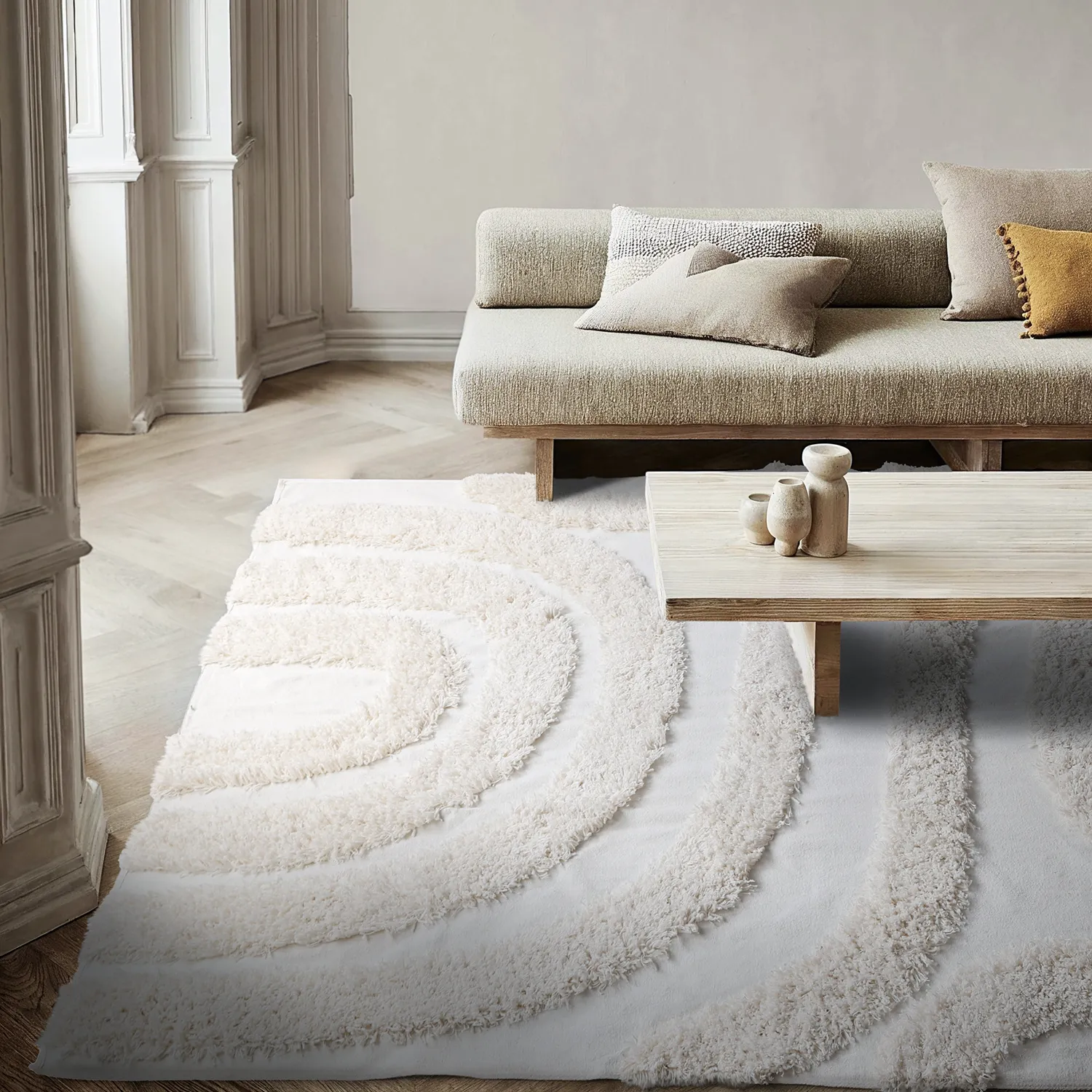 Hoogpolig vloerkleed - Sivota Natural Cotton Shaggy (gebroken wit)