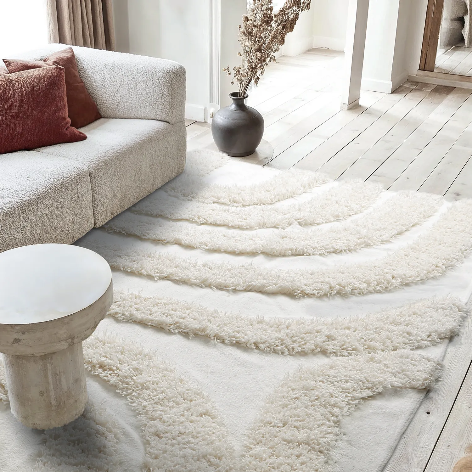 Hoogpolig vloerkleed - Sivota Natural Cotton Shaggy (gebroken wit)