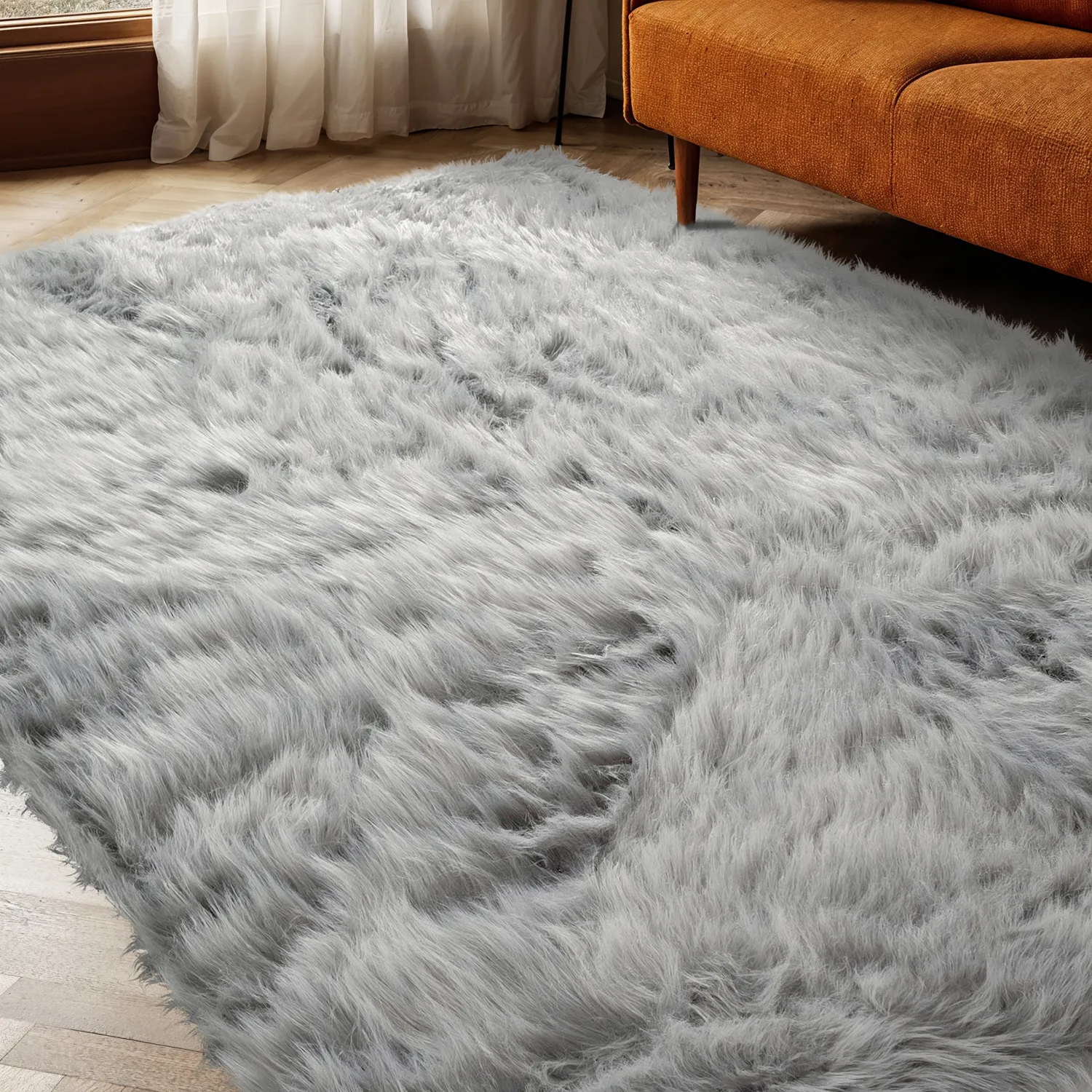 Hoogpolig vloerkleed - Sohar (lichtgrijs)