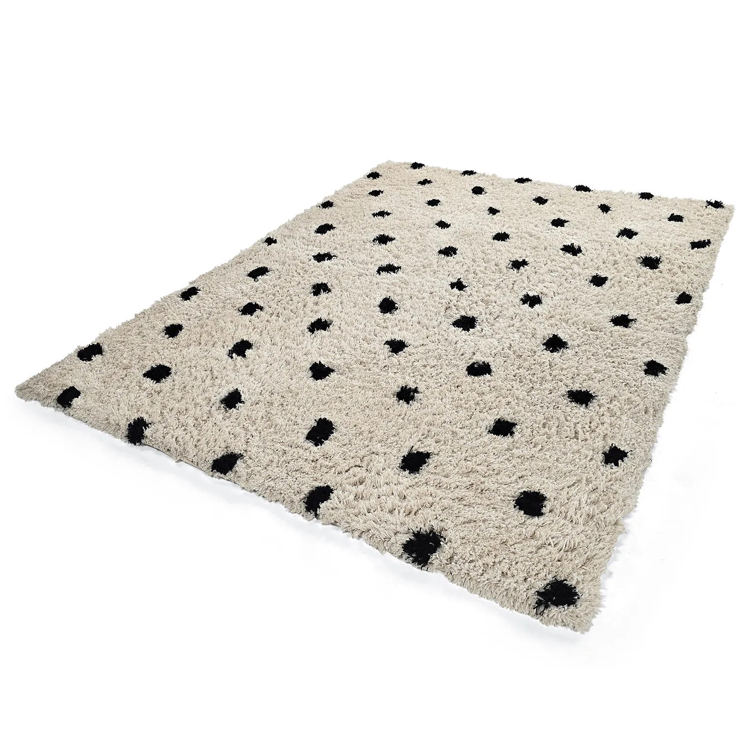 Hoogpolig vloerkleed - Soria Natural Cotton Shaggy (off-white/zwart)