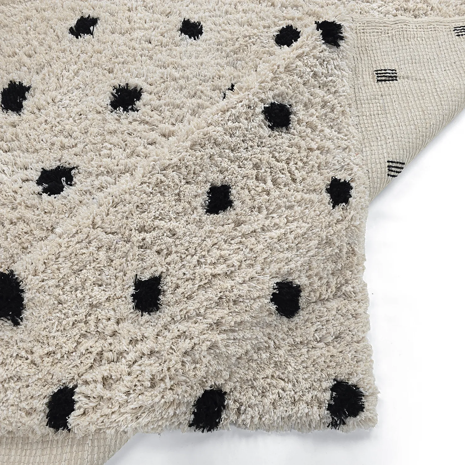 Hoogpolig vloerkleed - Soria Natural Cotton Shaggy (off-white/zwart)