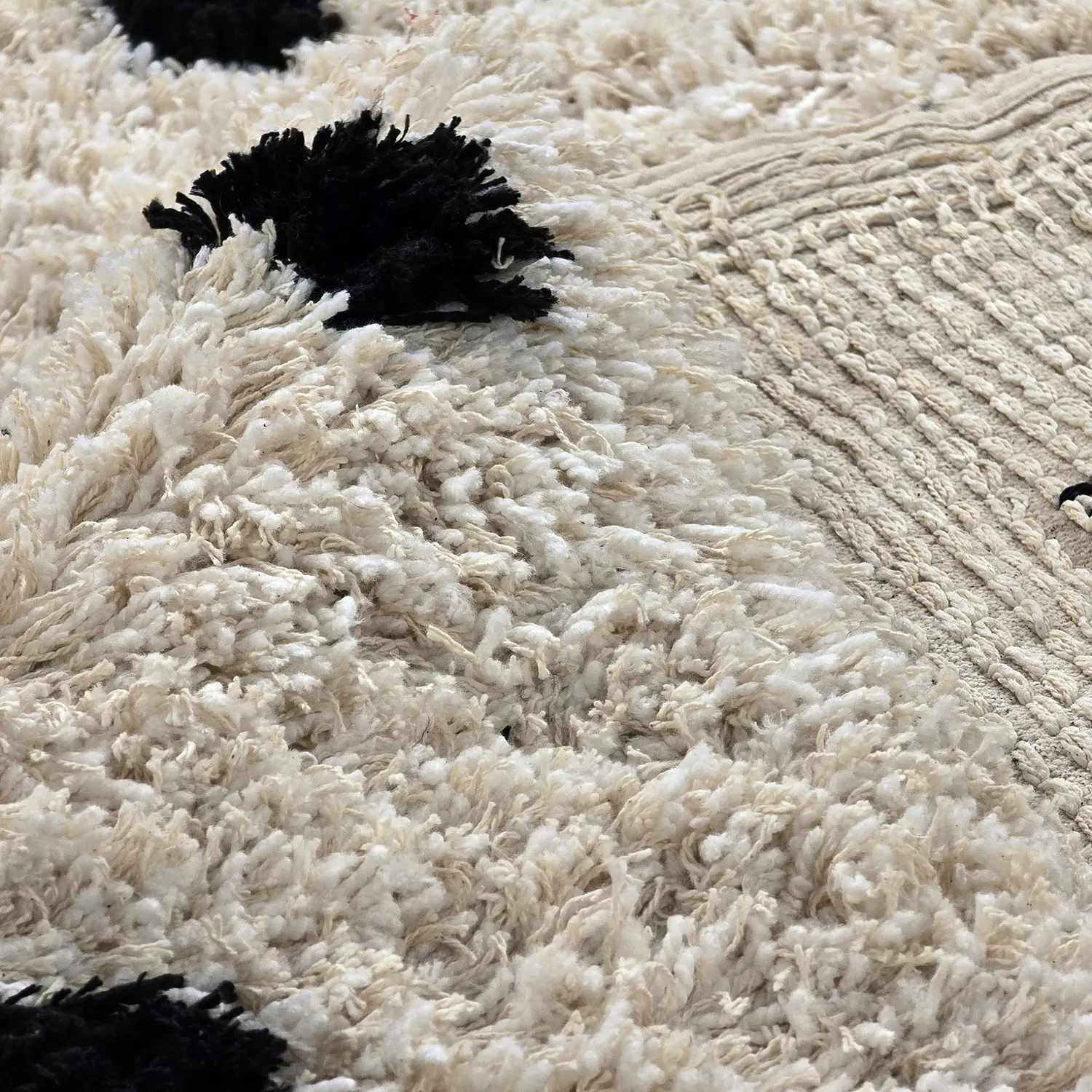 Hoogpolig vloerkleed - Soria Natural Cotton Shaggy (off-white/zwart)