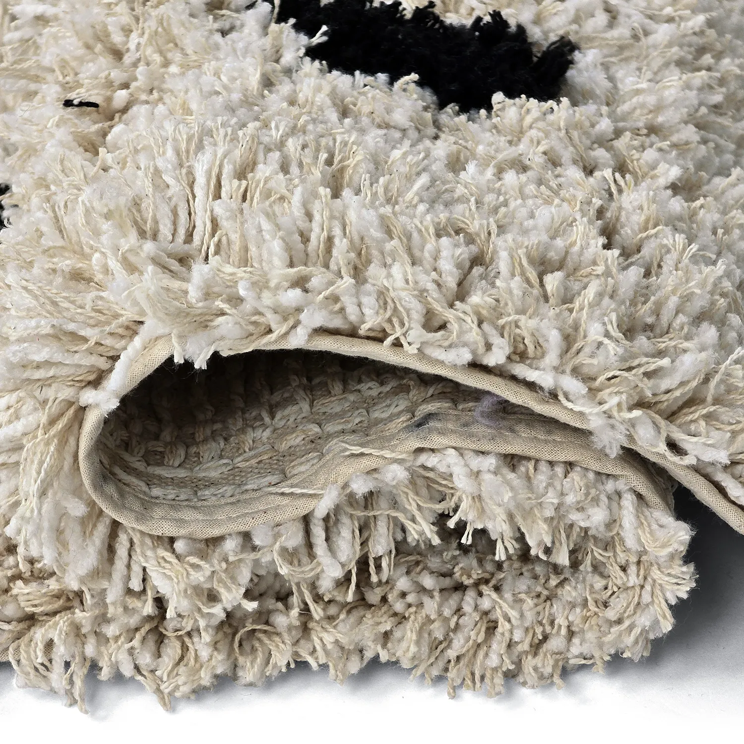 Hoogpolig vloerkleed - Soria Natural Cotton Shaggy (off-white/zwart)