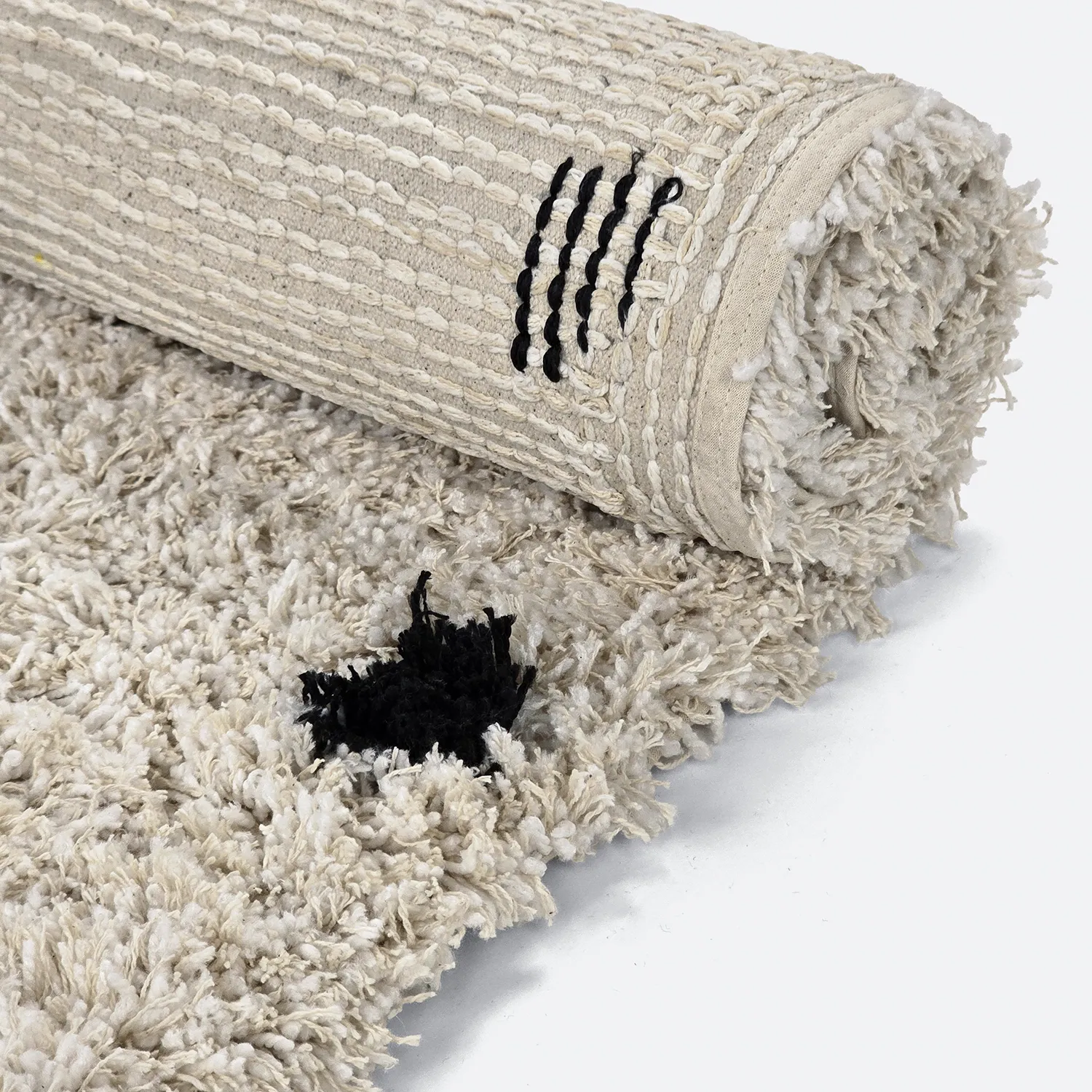 Hoogpolig vloerkleed - Soria Natural Cotton Shaggy (off-white/zwart)